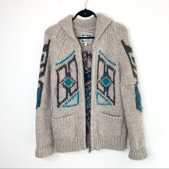Aritzia TNA Grandpa Cowichan Tribal Bird Sea to Sky Wool Cardigan Size XS - Picture 5 of 9